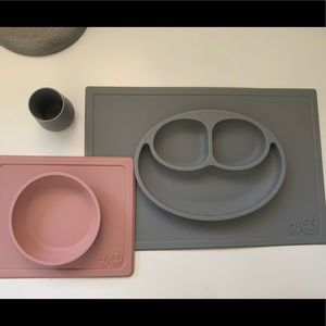 Ezpz happy mat placemat, bowl, and tiny cup